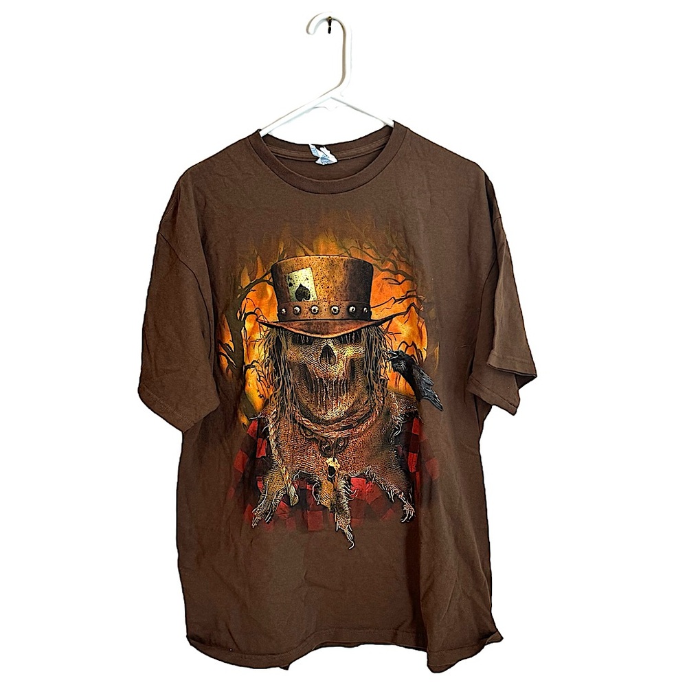 Y2k Scary Skeleton Halloween Scare Crow Mens T-Shirt Size XL Brown
